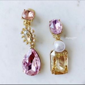 Oscar de la Renta Asymmetrical Gold Pink Yellow Stone earrings vintage